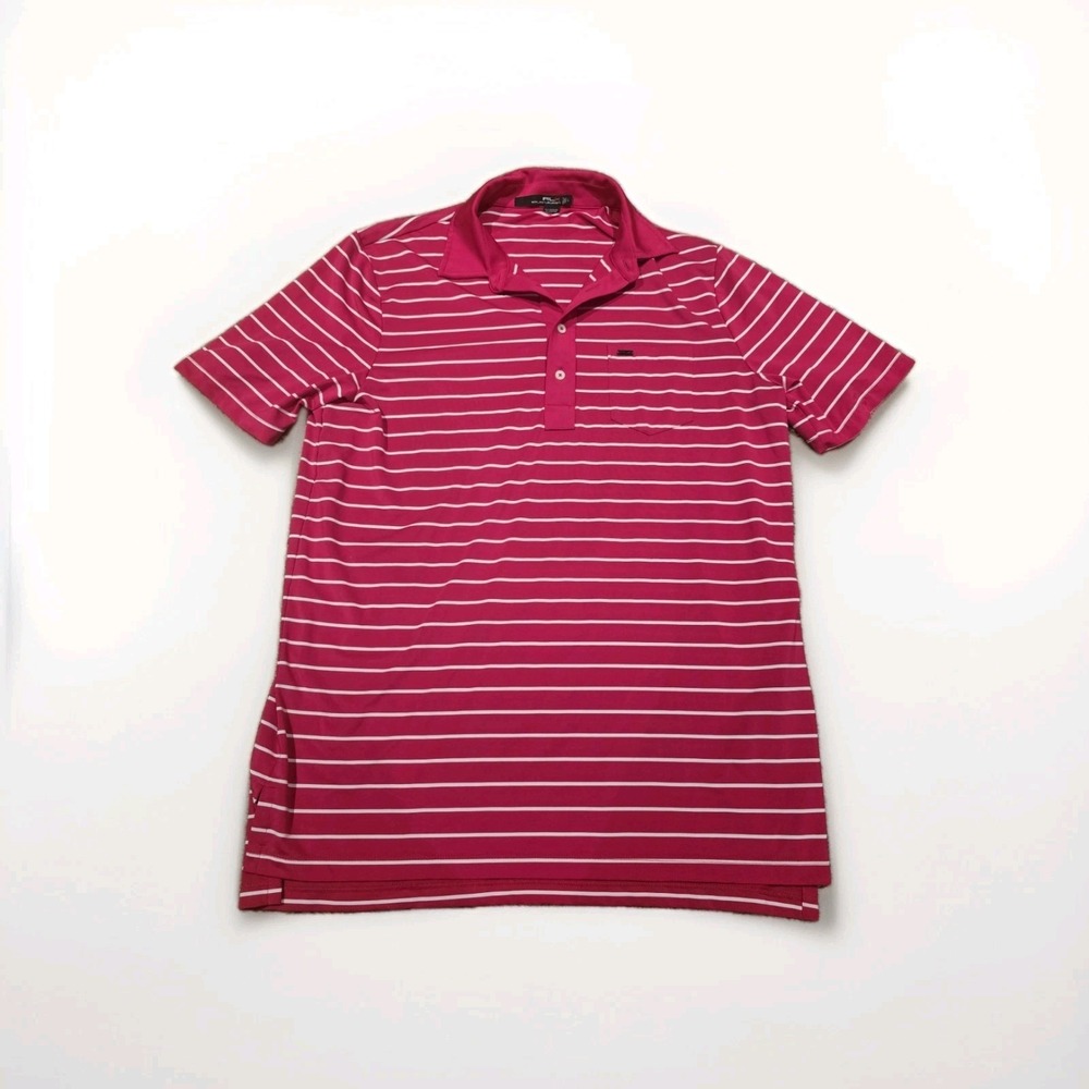 Ralph Lauren RLX Polo Shirt Mens Large Red White Stripe Golf Performance Stretch